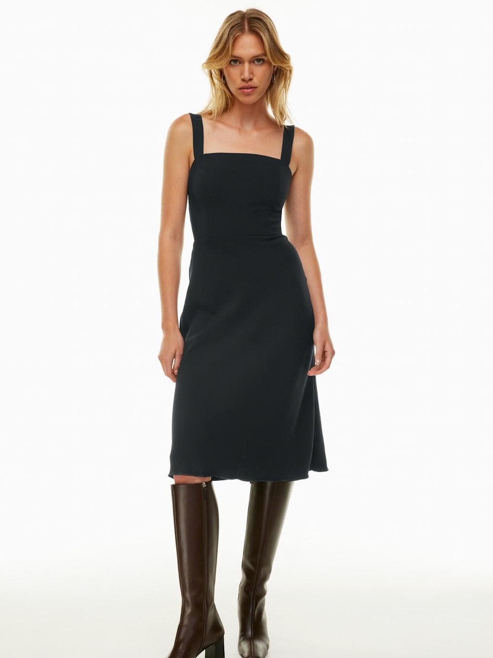 Aritzia Wilfred Aperture Dress Black Size 4 Square Neck Midi Quiet Luxury LBD 90